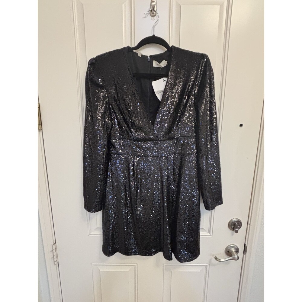 A.L.C. Sequin Mara Midi Dress V-neck Wrap Black lined Event gala Wedding